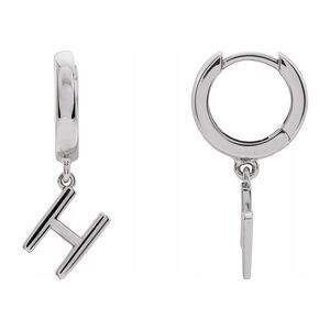 Single, 14k White Gold Initial H Dangle Hoop Earring, 7 x 21mm